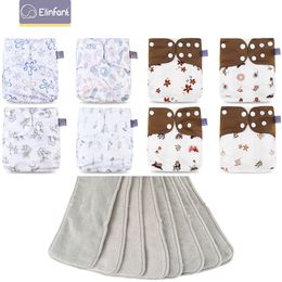 Cloth Diapers Elinfant 8pcs diapers with 8pcs absorbents waterproof baby pcoket diapers gray mesh baby cloth diapers 230629