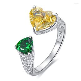 Cluster Rings 2023 Yellow Diamond Colour Contrast Green Heart Shape 8 10 Cut High Carbon Ring Women Luxury Full