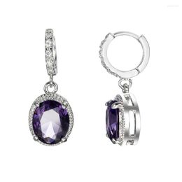 Dangle Earrings Gorgeous White Gold Plated Cubic Zirconia Purple Amethyst Sapphire Oval CZ Huggie Geometric Women Engagement Jewellery