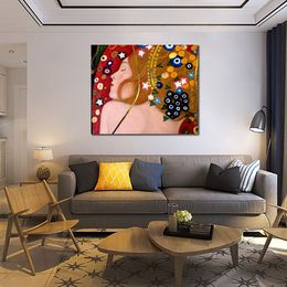 Famous Gustav Klimt Oil Painting Sea Serpents Iv (luxury Line) Canvas Art Handmade Romantic Artwork Wall Decor