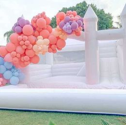 4M white Bounce House With Slide inflatable Bouncy Castle Combo wedding jumper Bouncer Moonwalks jumping For Kids audits Commercial included blower free ship