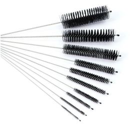 Cleaning Brushes 10Pcs Nylon Tube Brush Set Stainless Steel Soft Hair For Glasses Drinking Sts Fish Tank Pipe Tumber Sippy Cup Drop Dhvz0