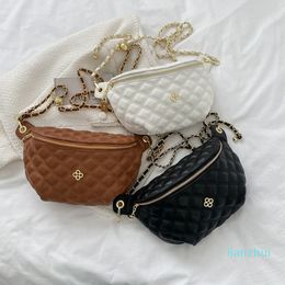Waist Bags Elegant Diamond Lattice PU Leather Chain Waist Bags For Women Stylish Applique Fanny Packs Female Waist Pack Crossbody Bag