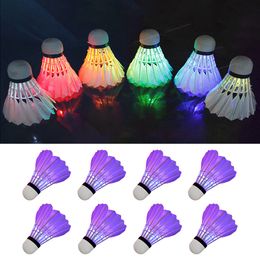 Badminton Shuttlecocks 48Pcs Lighting Head LED Luminous Colourful Goose Feather Shuttlecock Outdoor Sports Entertainment Night Training Ball 230629