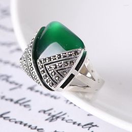 Cluster Rings 2023 Fashion Simple Square Green Agate Silver Woman Ring Inlaid Stone S925 Jewellery