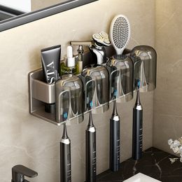 Toothbrush Holders Electric Toothbrush Holder Wall Mounted No Drill Storage Organiser Toothpaste Toothbrush Tooth Cup Holder Bathroom Accessories 230629