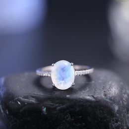 Cluster Rings GEM'S BALLET 8X10mm Vintage Milky Blue Moonstone Engagement Ring Promise Bridal In 925 Sterling Silver Gift For Her