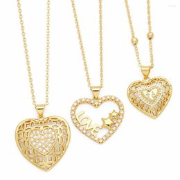 Pendant Necklaces Big Gold Plated Hollow Heart For Women Copper CZ Crystal FE Zircon Jewellery Gifts Nken74