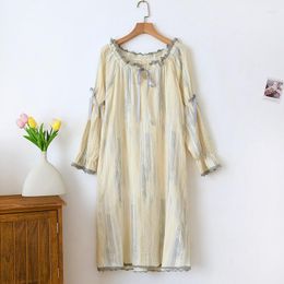 Women's Sleepwear Crepe Cotton Round Neck Nightdress Summer Long Sleeve Night Gowns Ladies Cute Women Thin Loose Pyjama Dress