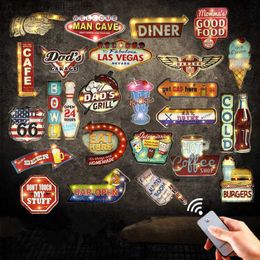 Metal Painting Remote Controller LED Neon Signs For Beer Bar Cafe Garage Kitchen Vintage Home Decor Wall Painting Light Metal Plaque SH190918 Z230630