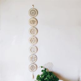 Curtains Healing Wall Art Decoration 7 Rings Wooden Home Wall Hanging Decor Wood Plate Pendant Ornament Gift