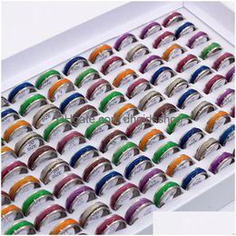 Band Rings Bk Lots 50Pcs Mixed Mens Womens Colorf Cat Eye Stainless Steel Width 7Mm Sizes Assorted Wholesale Fashion Jewelry Drop De Otmmb