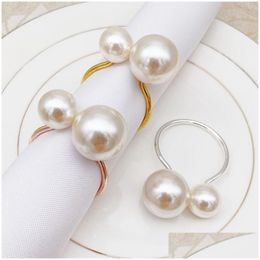 Napkin Rings Christmas Pearl Gold Sier Birthday Dinner Valentines Party Table Decor Drop Delivery Home Garden Kitchen Dining Dhytd