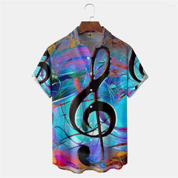 Men's Casual Shirts 3D Summer Short Musical Note Print Tops Hawaiian Shirt Fashion Holiday Tees Slim Fit Beach Harajuku Blouse