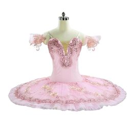 Children Pink Pancake Tutu Pink Ballet Tutu With Cute Flowers Professional Ballet Costumes Classical Ballet Dress For Girls perfor267T