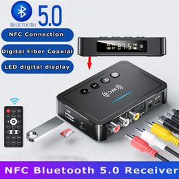 Connectors Nfc 5.0 Bluetooth Receiver A2dp Aux Rca Fm Transimtter Optical Input Wireless Audio Adapter for Car Speaker with Remote Control