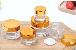 glass cream jar cosmetics bulk emulsion cream bottle transparent/frost glass jar for skin care with gold lid good 45pcs10g 15g 20g 30g 50g