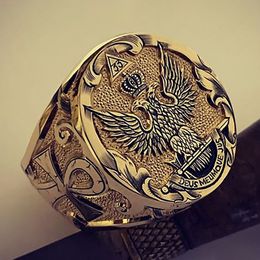 Mens Jewellery Vintage Gold Colour Crown Double-Headed Eagle Rings for Men Royal Aristocrat Eagle Punk Style Rock Biker Jewellery