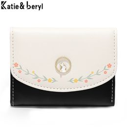 Sweet Rabbit Small Wallets For Women Soft PU Leather Coin Pocket Purses Ladies Brand Designer Short Female Wallet Purses Flower