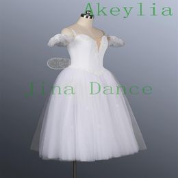 Stage Wear white La Sylphide Romantic Ballet Tutu Dress Ballerina Dress Women White Fairy Professional Ballet Long Tutu With Wings195S