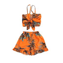Clothing Sets 2 7Y Fashion Toddler Baby Girls Clothes Set Leaf print Sleeveless Tops Shorts 2pcs Kids Children Outfits Summer 230630