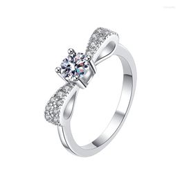 Cluster Rings 0.5 Moissanite Ring Marriage Proposal 925 Sterling Silver Six Prong Female Bowknot Woman Jewelry