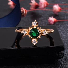Cluster Rings 14K Rose Gold Origin Emerald Ring For Women Wedding Bands Green Jewellery Gemstone Females Jewellry