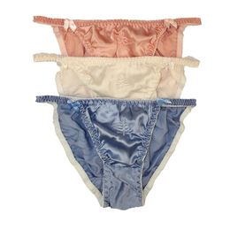 Women Briefs Sexy 3 Pair 100% Silk Underwear Panties Elastic Waistband Lingerie Panties Size US M L XL XXL290l