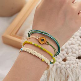 Charm Bracelets Summer Trendy Sunflower Daisy Set For Women Colorful Adjustable Rope Bead Chain Multilayer Bracelet Bohemian Jewelry