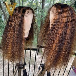 13x6 Ombre Highlight Wig Curly Honey Blonde Brown Coloured Lace Front Human Hair Wigs For Women Pre Plucked Brazilian Remy 150