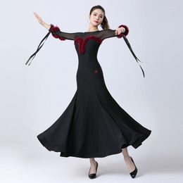 Stage Wear 2023 Women Ballroom Dance Dress Mesh Sleeved Big Swing Adult Waltz National Standard Performance Costumes DN15546