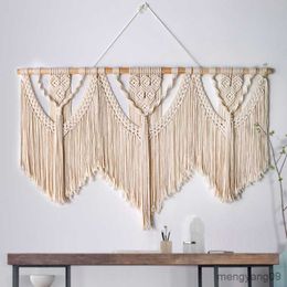 Other Home Decor Large Hanging Tapestry with Wooden Stick Hand-Woven Tassel Curtain Tapestry Wedding Backgrou Decor R230630