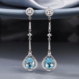 Stud Earrings CSJ Natural Blue Topaz Earring Sterling 925 Silver Amethyst Citrine OV7 9mm For Women Party Birthday JewelryGift