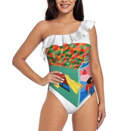 Women's Swimwear Float One Shoulder Ruffle Swimsuits Sexy Piece Swimsuit Women Monokini House Tiny Home Cottage Lonely