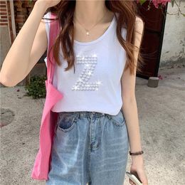 Women's Tanks Vintage Streetwear Aesthetic Grunge Vest Y2k Clothes Gothic Girl Tops Women Rhinestone Letter Print Casual White Sleeveless