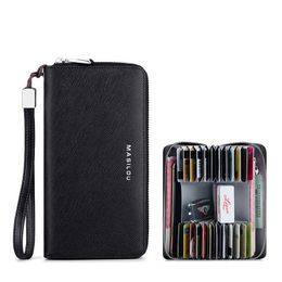 Clutch Long Zipper Wallet Genuine Leather Wallets for Men and Women RFID Business ID Credit Card Holder Money Bag Purse