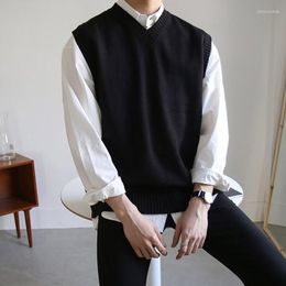Men's Vests Sweater Vest Men Simple All-match V-neck Solid Sleeveless Male Tops Basic Cosy Korean Style Ins Leisure Knitted