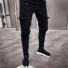 nuovi jeans da uomo di design primavera nero strappato strappato fori in difficoltà design jean matita pantaloni hommes pantalones con tasche289d