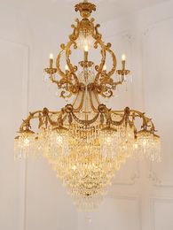 American Luxury Crystal Chandeliers Lights Fixture French Large Romantic Copper Chandelier European Classic Luminaria Home Indoor Lighting Decoration