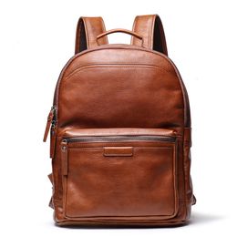 School Bags Men s Genuine Leather Business Outdoor Travel Backpack Cowhide Large Capacity Multifunction Fashion Trend Computer Bag 230629