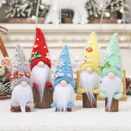 Christmas Decorations Cartoon Candy Doll Faceless Gnomes Tabletop Ornaments Knitted Hat Christmas Gnome