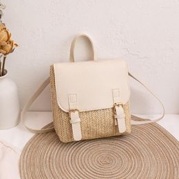 School Bags Large-Capacity Backpack Straw Woven Bag Simple Buckle Colour Matching Small Casual Light Shopping