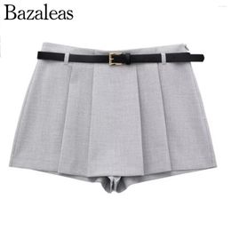 Women's Shorts 2023 Female Chic Skirt Women Fashion Belt Box Pleated Skort Woman Preppy Style Mid Waist