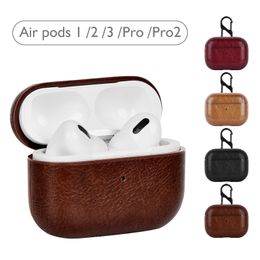 Fashion popular Pu leather skin protection cover case for airpods 1 2 3 pro with clip key ring anti scratch