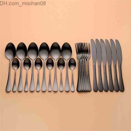 Dinnerware Sets Black Tableware Stainless Steel Spoon 24 Pcs Complete Dinnerware Set Cutlery Fork Knife Drop 210804 Z230630