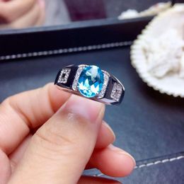 Cluster Rings Luxurious Heavy Square Natural Blue Topaz Gem Ring S925 Silver Gemstone Men Women's Party Fine Jewelry