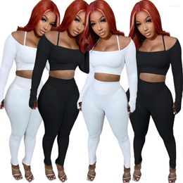 Women's Tracksuits Custom LOGO Casual Round Neck Long Sleeve Knitted Top Pit Stripe Pencil Pants Set For Women