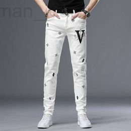 Mens Jeans Designer White Jeans Mens Brand Personality Trend Pants Hot Diamond Printing Slim Fit Youth Casual Ewxj