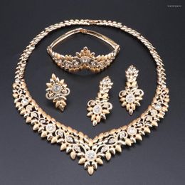 Necklace Earrings Set Fashion Gold Colour Nigerian Wedding African Beads Jewellery Wholesale Saudi Bracelet Earring Ring