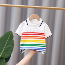 Polos Summer Polo Shirts Kids Boys Rainbow Striped Boys Polo Shirt Foreign Style Baby Breathable Tee Short Sleeve Children Clothes 230628